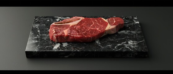 Raw fresh meat arranged on an elegant black marble platter