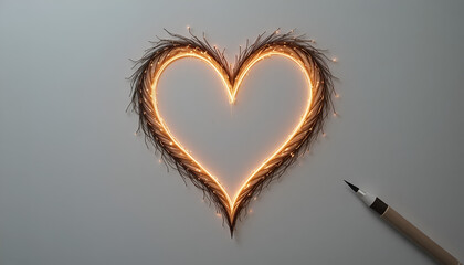 Glowing Heart Shape Frame Made of Light on Neutral Background