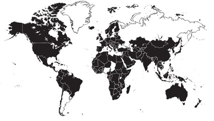 Obraz premium Silhouette map of world countries isolated on transparent background