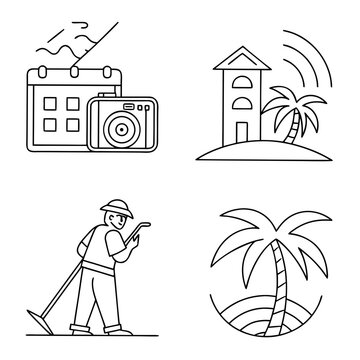 Minimal Line Icon Setr  White Background Vector Icon Illustration