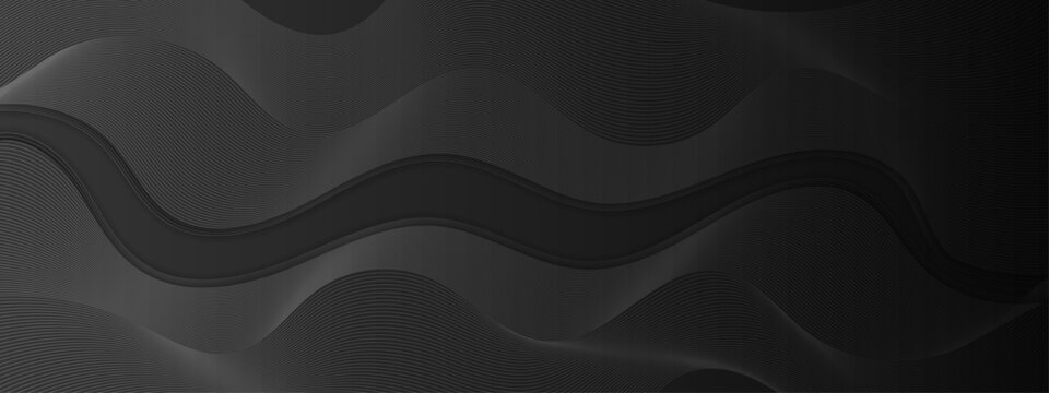 Sophisticated black and dark grey background with intricate flowing thin wave lines and liquid shapes
