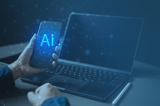 Artificial intelligence concept showing AI interface on smartphone with digital neural network, representing smart technology, machine learning, data connectivity, automation, and digital systems. - Powered by Adobe