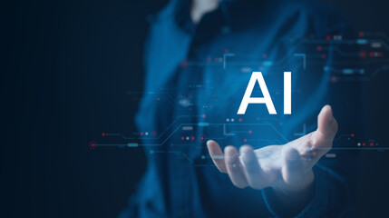 Artificial intelligence concept with AI interface and digital data elements, representing machine learning, neural networks, automation, algorithms, and advanced technology for modern systems.