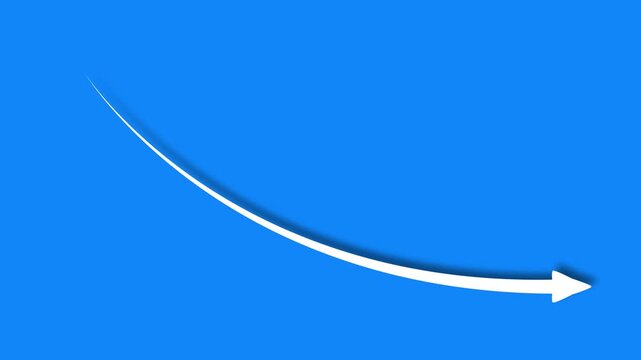 Elegant white arrow moving down against a blue backdrop, symbolizing negative growth, decreasing profit trends, budget cuts, falling sales and professional failure