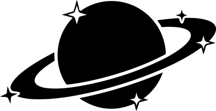 Vintage saturn with sparkle silhouette vector illustration