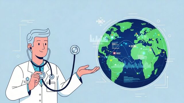 Doctor with Stethoscope and Globe Earth.