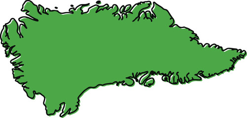Greenland map vector illustration. Rotated green silhouette of the arctic island territory with a black outline, isolated on white background. © AI illustration 