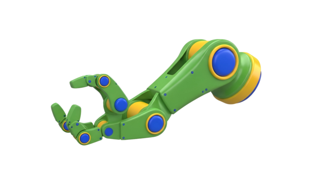 Green and Yellow Robotic Arm with Blue Joints on Black Background 1 - Powered by Adobe