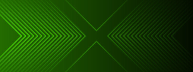 Abstract dark green background with symmetrical geometric arrow lines and gradient