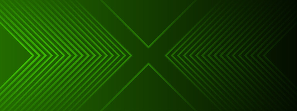 Abstract dark green background with symmetrical geometric arrow lines and gradient