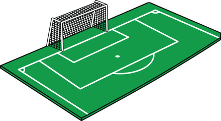 Soccer field goal area vector illustration. Isometric view of a green football pitch section showing the net, penalty box lines, and grass texture, isolated on white background. © AI illustration 