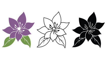 Three different colored flower illustrations on a white background
