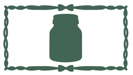 A green jar icon surrounded by a decorative border on a white background