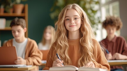 Smiling Student Engaged in Classroom Learning with Focus and Positive Attitude