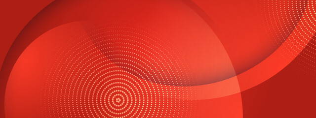 Fototapeta premium High tech red background with glowing circular halftone dot patterns and curved geometric layers