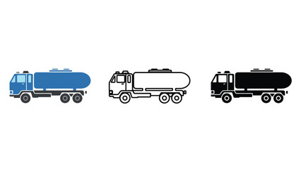 Three tanker trucks in different colors on a white background