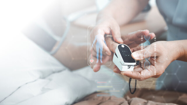 AI healthcare and medical technology concept showing digital patient monitoring device with data interface, representing artificial intelligence, health analysis, smart care, and innovation medicine. - Powered by Adobe