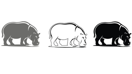 Three different colored rhinoceros silhouettes on a white background