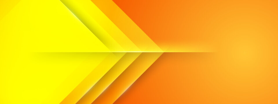 Professional abstract background with sharp yellow and orange geometric layers forming a forward arrow shape