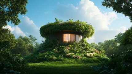 Modern Sustainable Round House Nestled in a Vibrant Green Forest