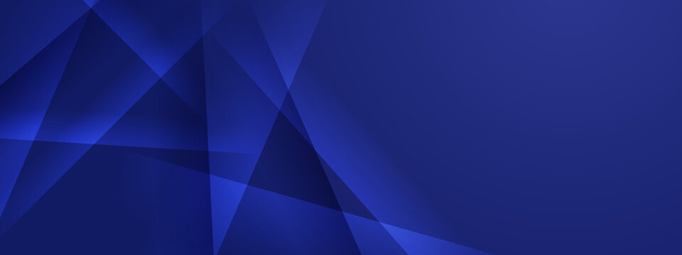 Royal blue background featuring sharp overlapping translucent triangles and geometric lines