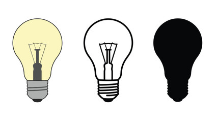 Three light bulbs with different illumination levels on a white background
