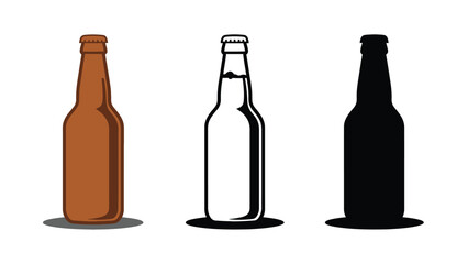 Three different colored beer bottles on a white background