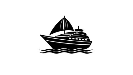 A black and white illustration of a sailboat on the water