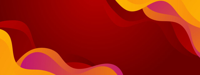 Fototapeta na wymiar Intense red background with flowing warm orange and magenta liquid waves on the edges