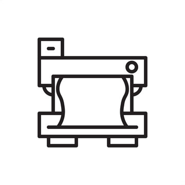 Digital fabric printer icon symbolizing modern textile manufacturing, representing inkjet garment printing, direct-to-fabric technology, apparel sublimation, and automated fashion pattern production.