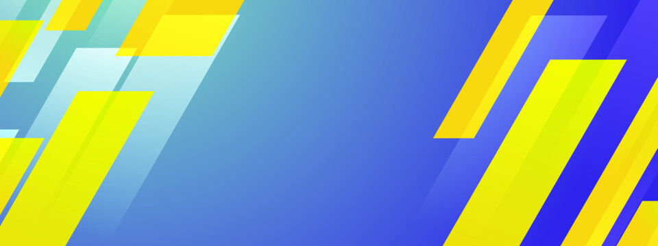 Dynamic diagonal stripes and parallelogram shapes in vibrant blue and yellow colors with gradient effects