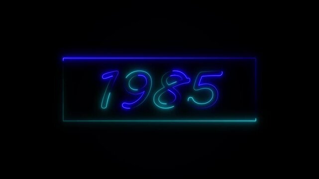 Neon text calendar 1985 Sal animation, glowing neon icon animation .Seamless looping video