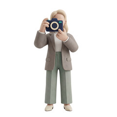 3D Clay Faceless Female Mascot Holding Camera Behind the Scenes Photo Shoot, Transparent PNG
