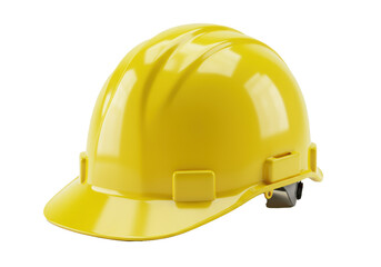 Fototapeta premium A professional bright yellow construction safety hard hat isolated on a transparent studio background with copy space. Concept of industrial safety and labor