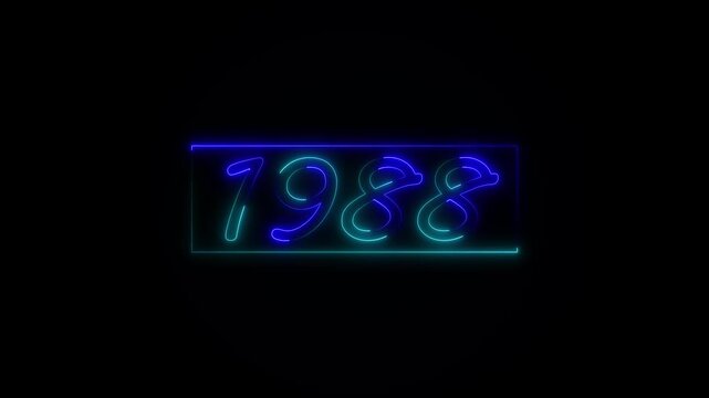 Neon text calendar 1988 Sal animation, glowing neon icon animation .Seamless looping video