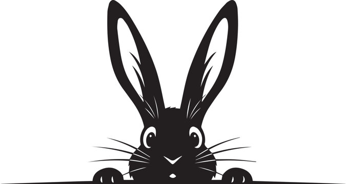 Easter Peeking bunny head Silhouette vector black on a white background