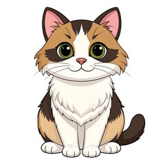 Obraz premium A cartoon cat with a white, orange, and black coat and green eyes
