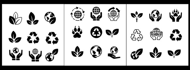 Environmental vector icons set eco friendly symbols and logos