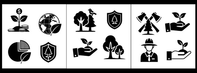 Environmental vector icons set eco friendly symbols for conservation and sustainability