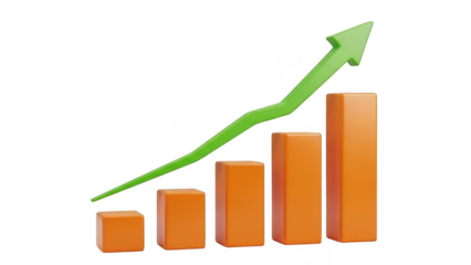 Growing bar graph with arrow up isolated on transparent background isolated on white background