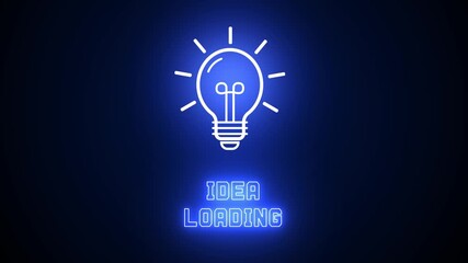 Idea learning text with blue neon light bulb icon on dark background, representing educational growth, academic research and knowledge acquisition