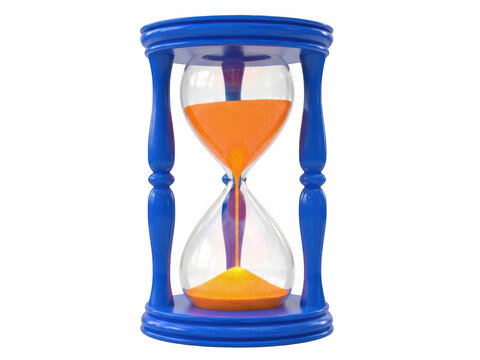 3d blue hourglass timer isolated on transparent background