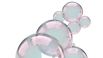 Iridescent Soap Bubbles on White Background