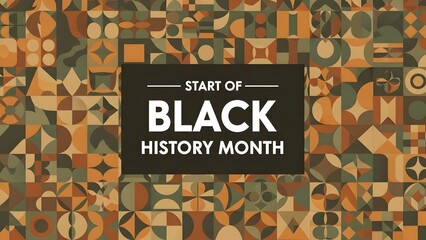 Vibrant mosaic tiles background with start of black history month text in white and black rectangle