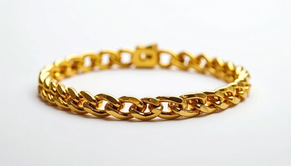 Obraz premium Elegant Gold Chain Bracelet on White Background, Jewelry.