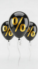 Black Balloons with Gold Percentage Signs Floating