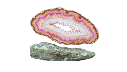 Polished Agate Slice Hovering Over Rough Stone