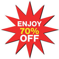 Red starburst with text enjoy 70 percent off on white background sale discount