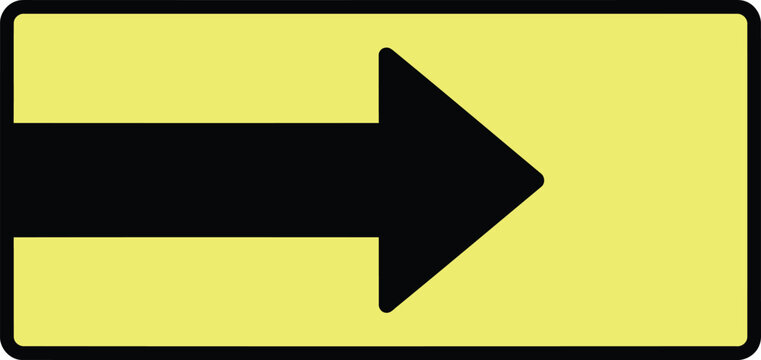 Black arrow pointing right on yellow background with black border