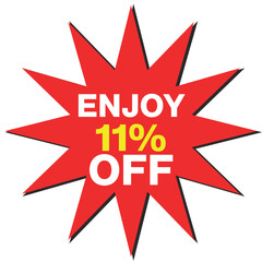 Red starburst with white text enjoy 11 percent off sale discount